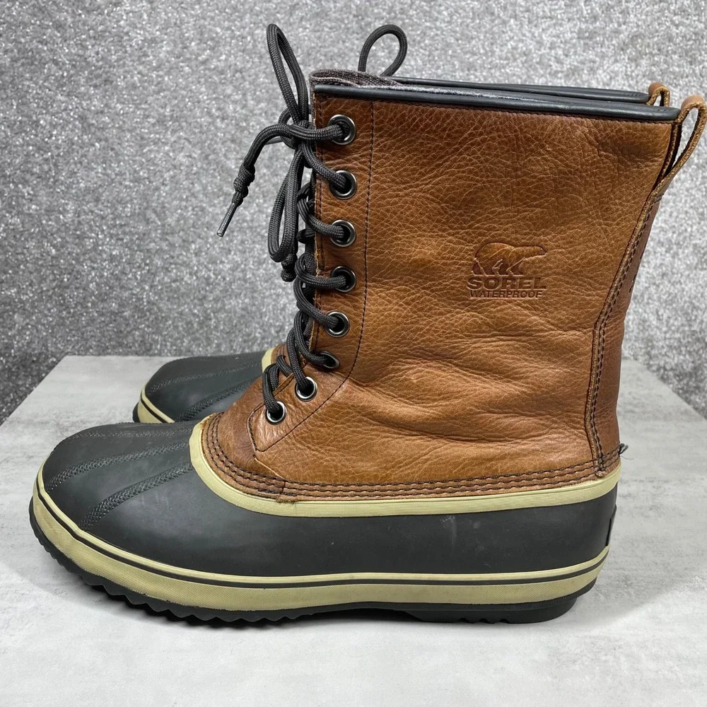 Sorel Boots Mens 13 Caribou Waterproof Snow Leather Lace‎ Up Winter Utility